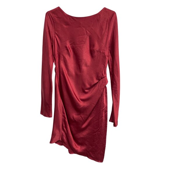 Selfie Leslie Thank Me Later Long Sleeve Open Back Dress Size Large Red Wine NEW - Picture 3 of 10